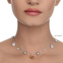 Load image into Gallery viewer, Curio necklace is a delicate sterling silver chain dispersed with grey and white pearls, citrine and glass crystal for a fun contemporary design. 
