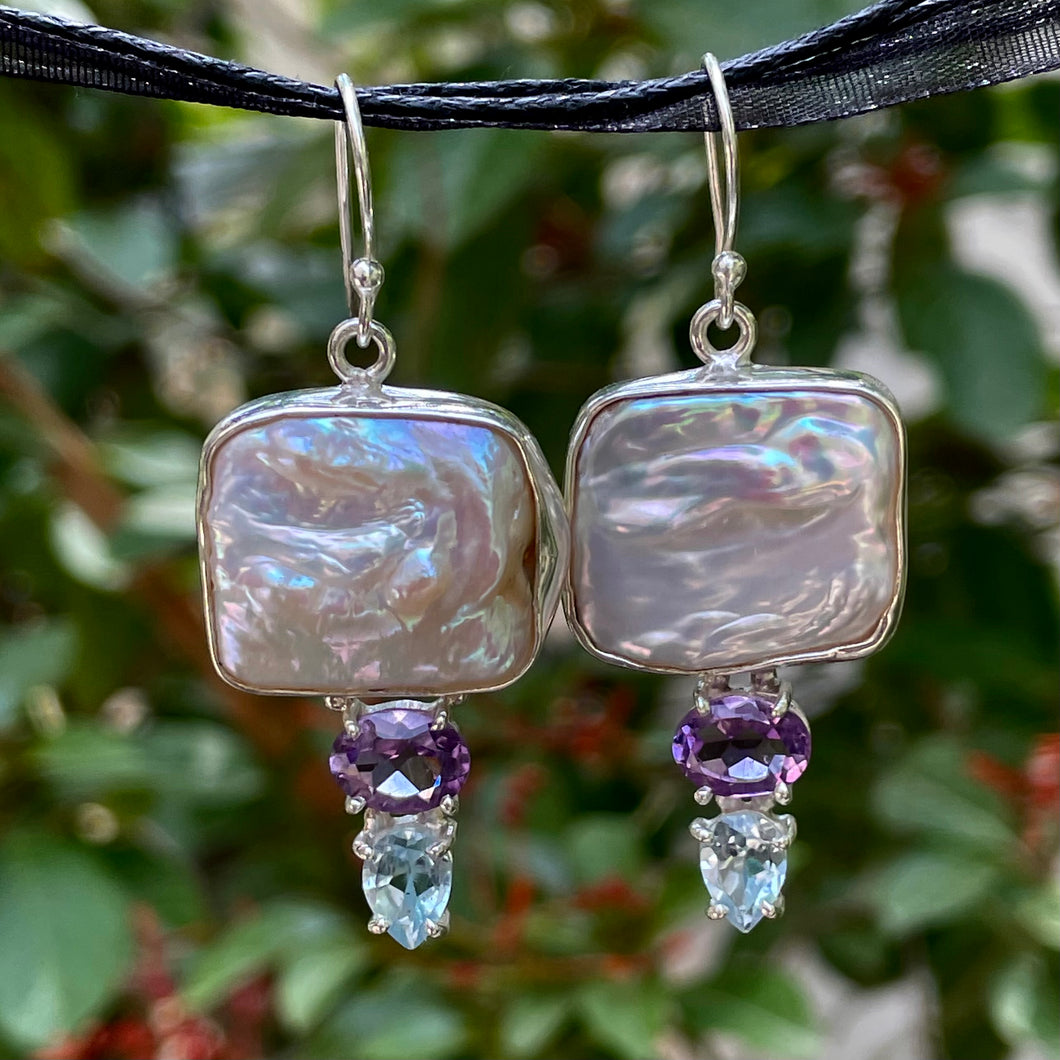 Gautami earrings | Keshi Pearl | Amethyst | Blue Topaz