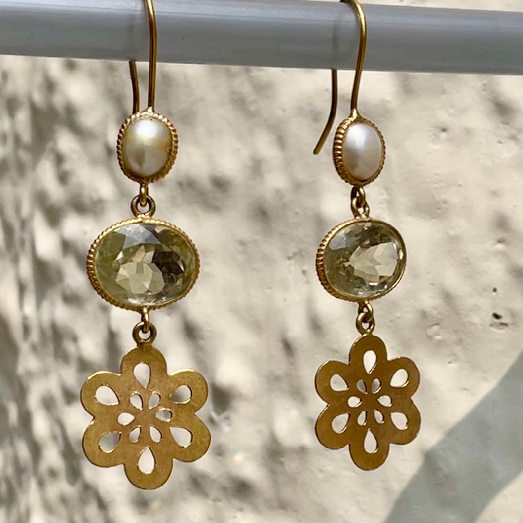 Ahana earrings | Lemon Topaz | Pearl | 18k gold plated
