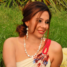 Load image into Gallery viewer, sail earrings in white AAA grade cultured fresh water coin shaped pearl set in sterling silver. Suitable for office wear and for evening dressing
