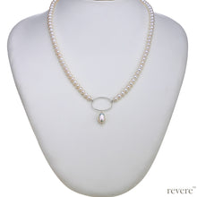 Load image into Gallery viewer, Ecru is a chic strand of freshwater white pearls strung together with a sterling silver oval ring and pearl drop for that extra bit of pop.
