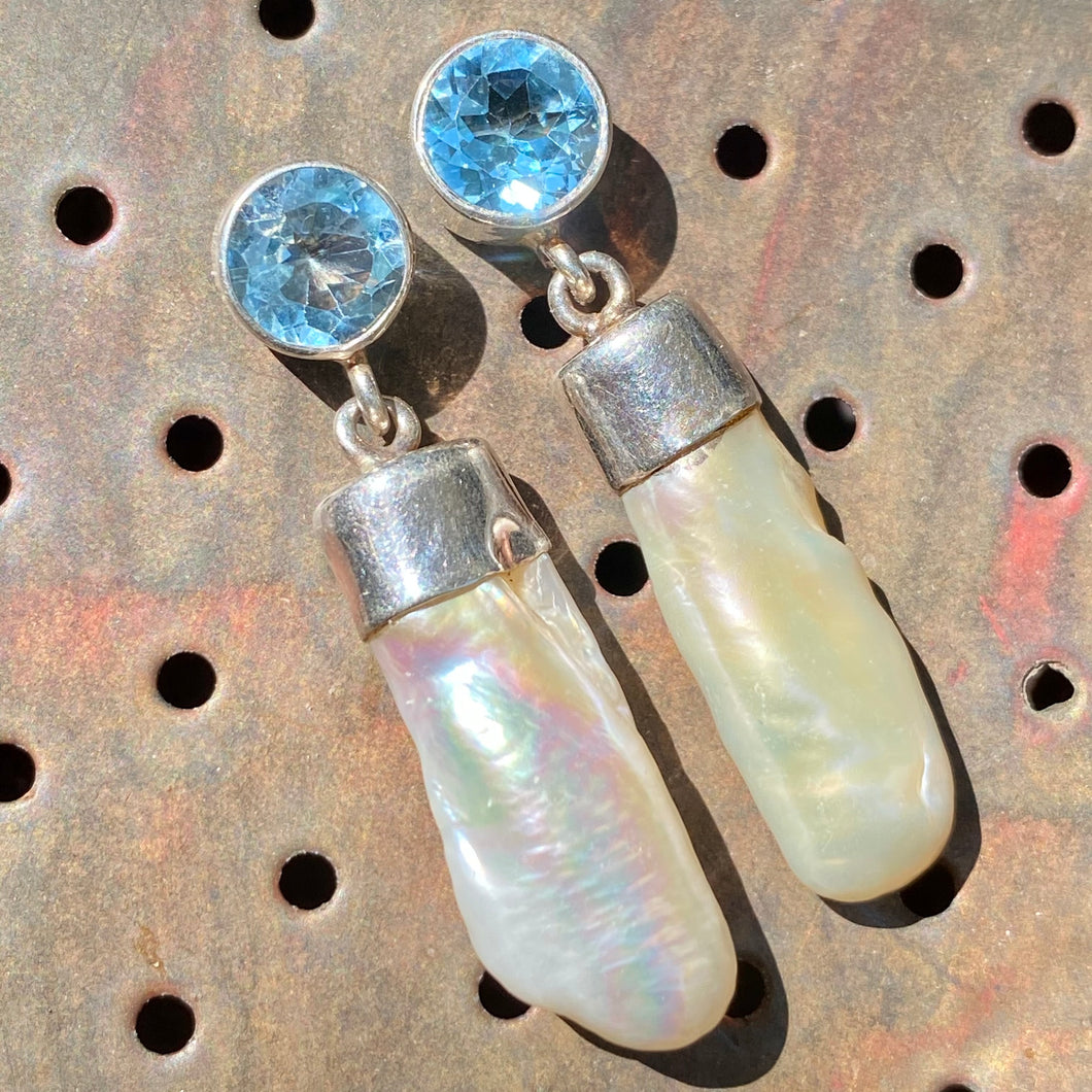 Skyy Earrings | Blue Topaz | Pearl