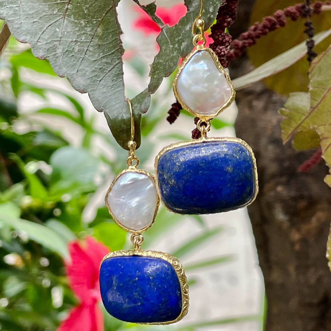 Nilima Earrings | Lapis Lazuli | Pearl