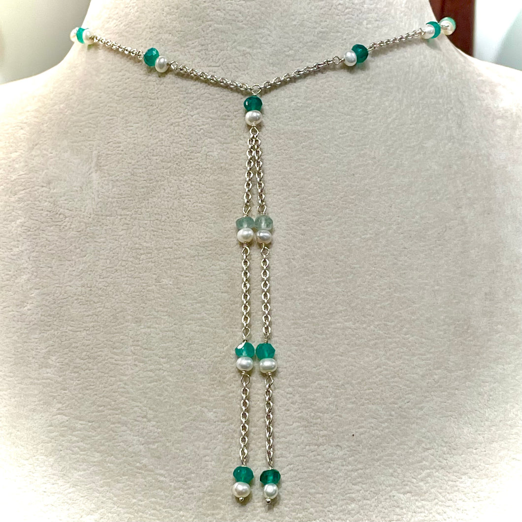 Falguni necklace | Pearl | Green Onyx