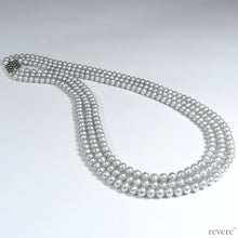 Load image into Gallery viewer, grey AAA grade cultured fresh water pearl necklace, 3 string, represents grace and elegance, for day wear, evening wear and special occasions
