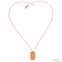 Load image into Gallery viewer, &quot;Semplice&quot; means simple in Italian. &quot;Semplice&quot; features a dog tag pendant with a single subtle white topaz on rose gold plated sterling silver chain. Dog tags were historically worn by military personnel for identification purposes.
